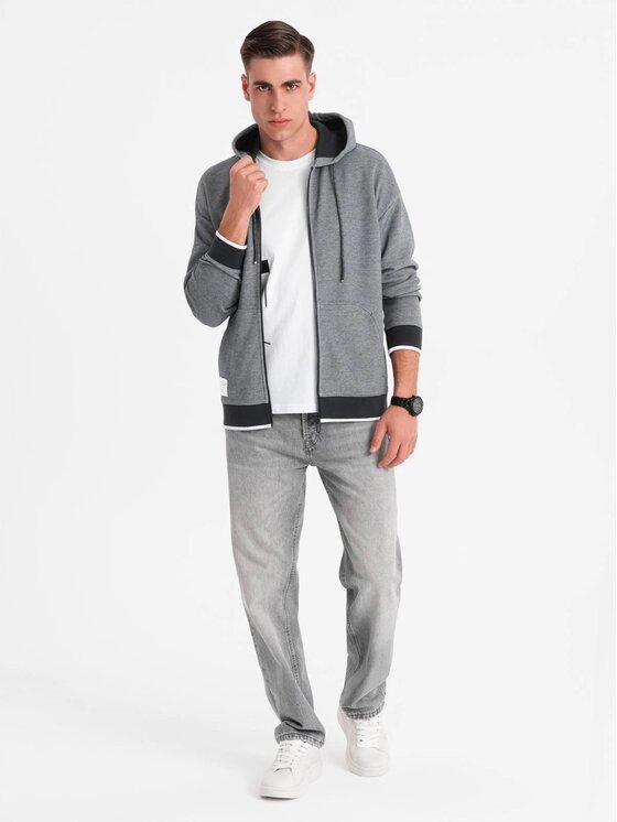 Ombre Ombre Mikina OM-SSZP-0191 Šedá Regular Fit