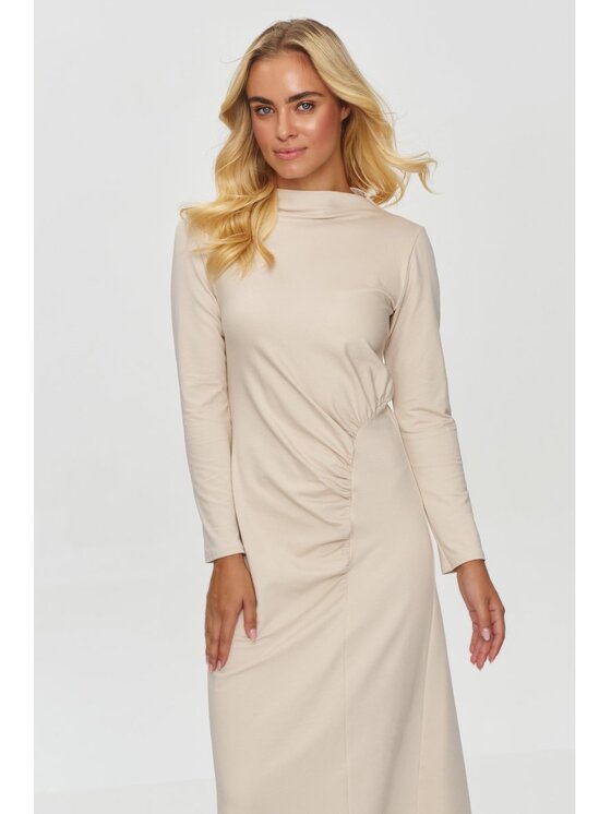 Makadamia Makadamia Sukienka codzienna M847 Beżowy Shaped Fit