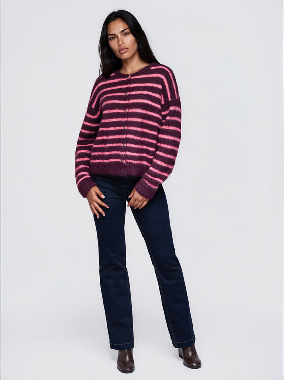 Ombre Ombre Kardigan OW-SW-E0052 Bordowy Relaxed Fit