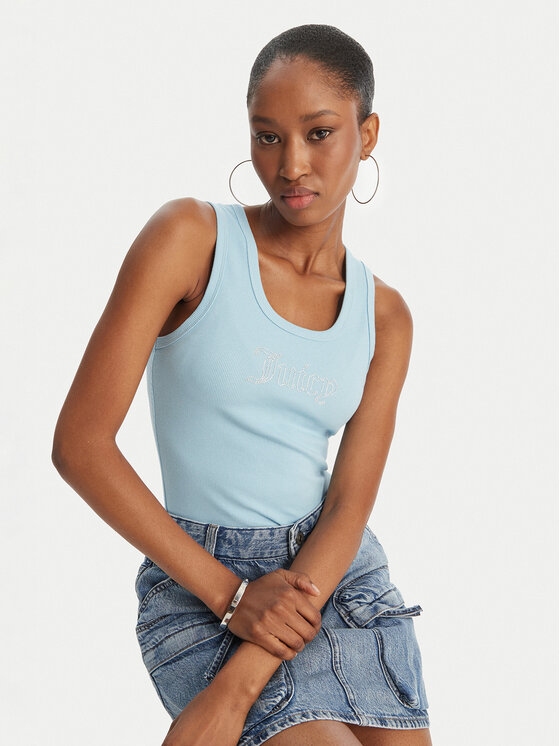 Juicy Couture Juicy Couture Top Thin Strap JCWLV126308 Albastru celest Slim Fit
