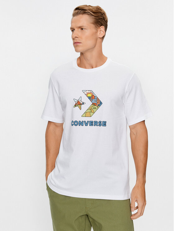 Converse Converse Marškinėliai Star Chevron Block Infill Ss Tee 10025280-A02 Balta Regular Fit