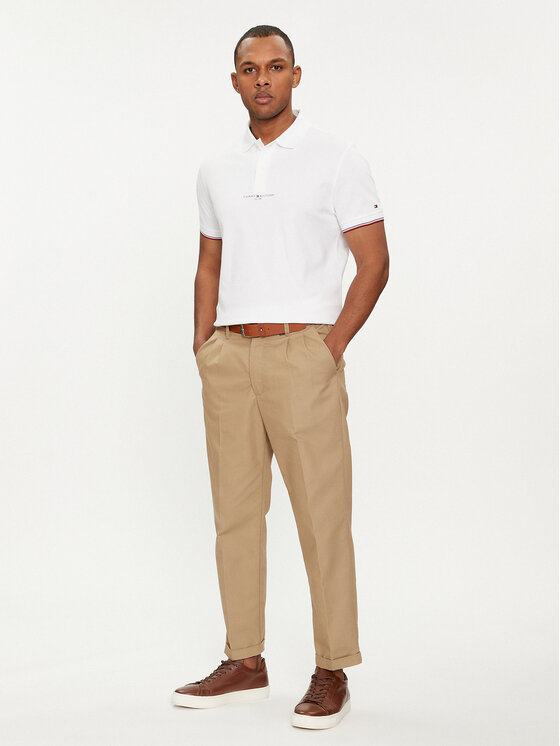 Tommy Hilfiger Tommy Hilfiger Тениска с яка и копчета Logo MW0MW34841 Бял Regular Fit