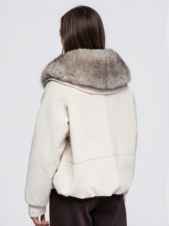 Ombre Ombre Kurtka bomber OW-JT-E0008 Beżowy Relaxed Fit