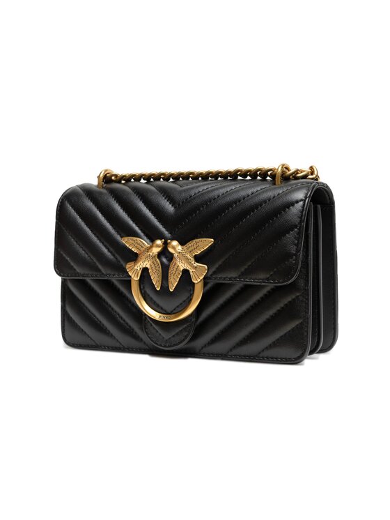PINKO PINKO Torebka Black Leather Love One Mini Shoulder Czarny