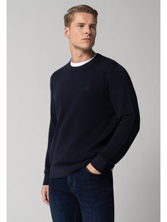 Volcano Volcano Sweter S-LOGAN Granatowy Regular Fit