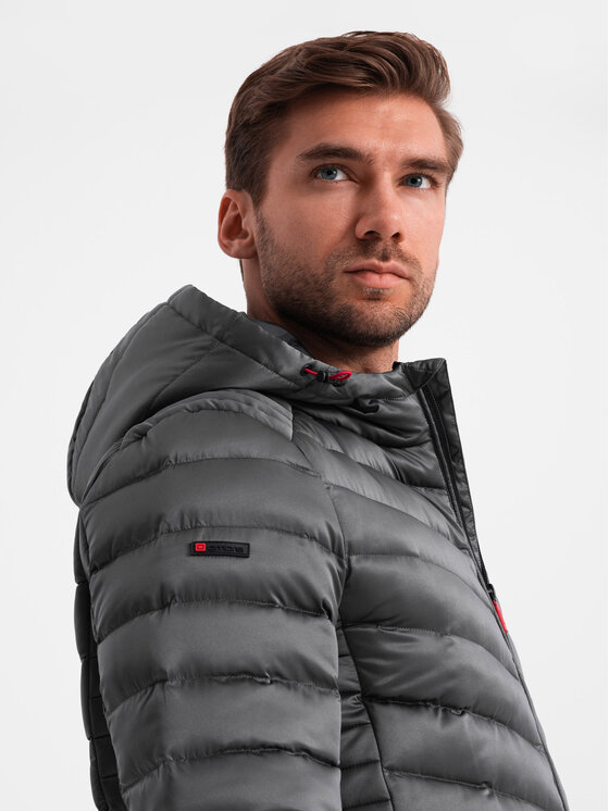Ombre Ombre Kurtka zimowa OM-JALP-0180 Szary Regular Fit