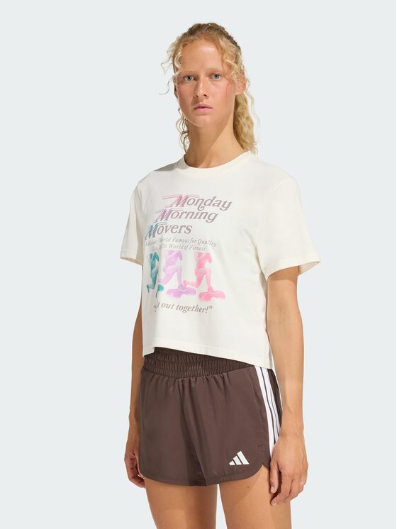 adidas adidas Koszulka techniczna LESMILLS MOVERS GRAPHIC Biały Loose Fit