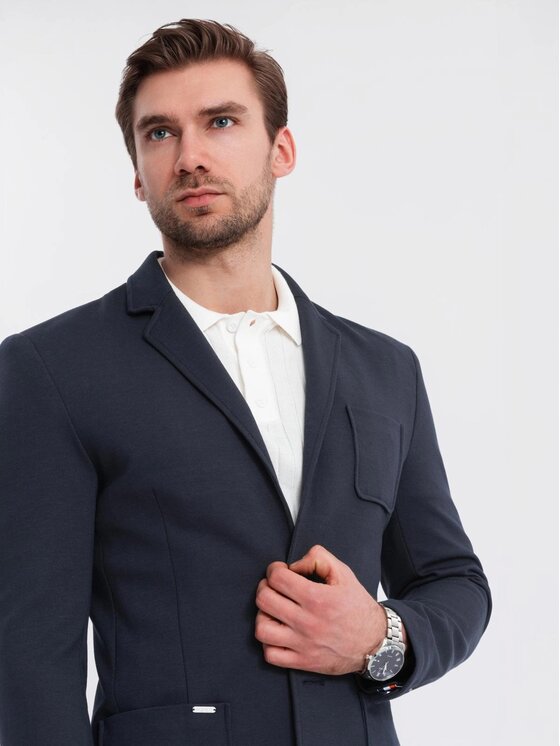 Ombre Ombre Marynarka OM-BLZB-0101 Granatowy Slim Fit