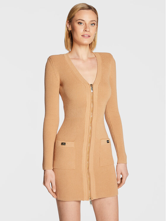 Elisabetta Franchi Elisabetta Franchi Kootud kleit AM-65T-26E2-V550 Beež Slim Fit