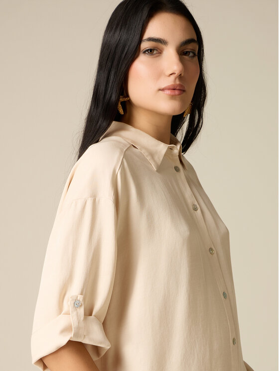 Oltre Oltre Koszula 5004J000821N0A2 Kremowy Boxy Fit