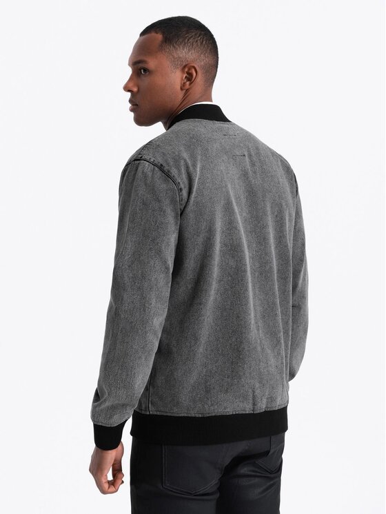 Ombre Ombre Kurtka jeansowa OM-JADJ-0163 Szary Regular Fit