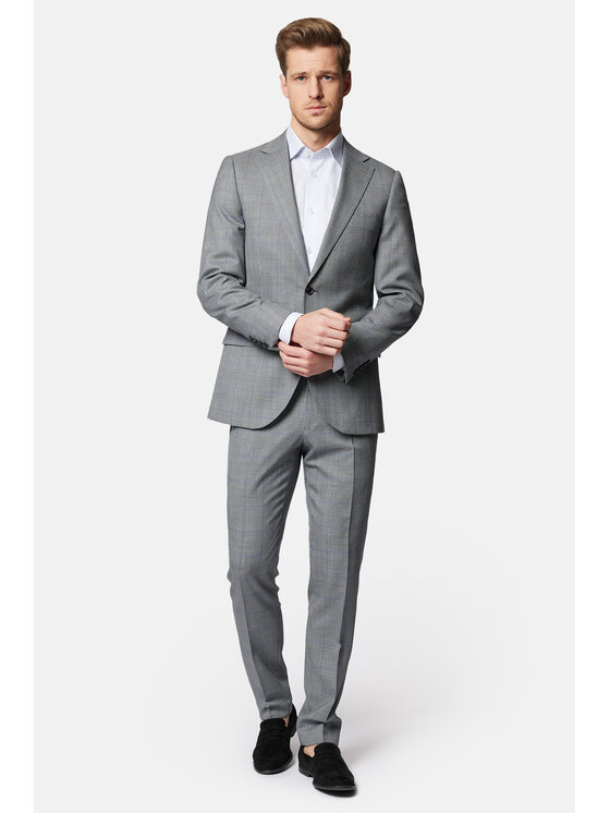 Lancerto Lancerto Garnitur Garnitur Szary w Kratę Wełniany Charleston GA073124000019 Szary Slim Fit