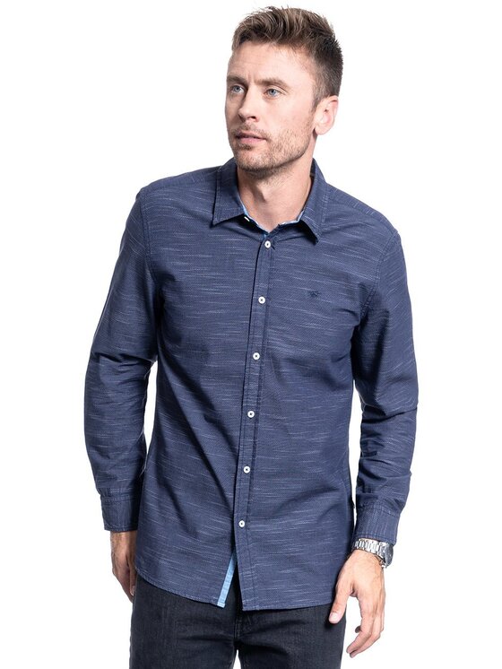 Mustang Mustang Camicia CLEMENS BDC SLUB Blu Regular Fit