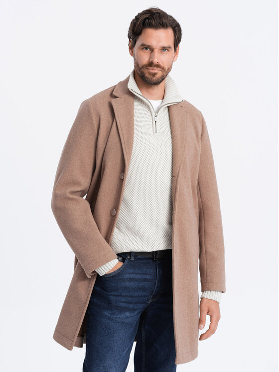 Ombre Ombre Płaszcz przejściowy OM-COWC-0104 Beżowy Regular Fit