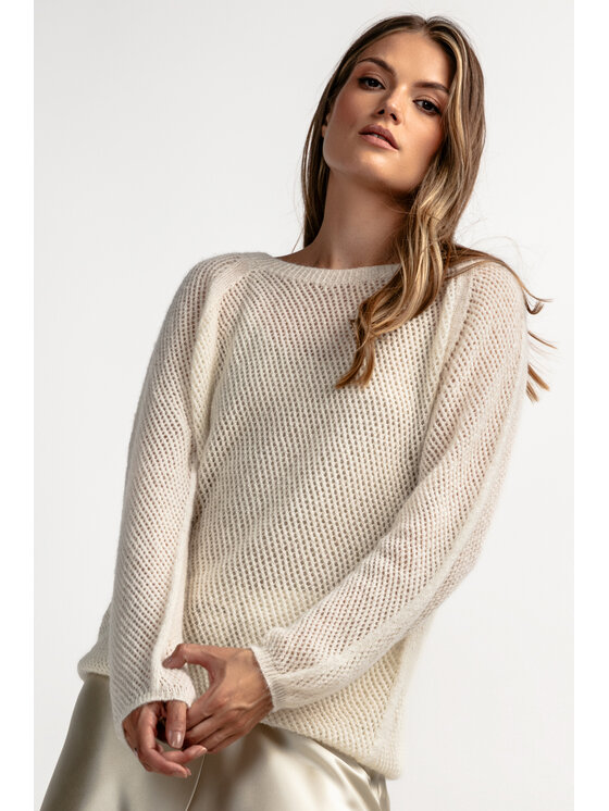 Fobya Fobya Sweter F1881 Écru Basic Fit