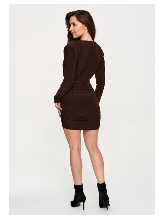 Makadamia Makadamia Sukienka codzienna M963 Brązowy Fitted Fit