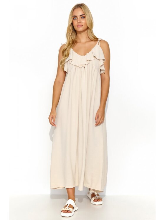 Makadamia Makadamia Sukienka letnia M834 Beżowy Loose Fit
