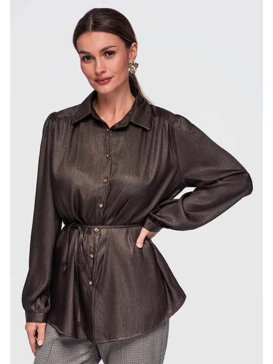 Ombre Ombre Koszula OW-SH-E0071 Brązowy Relaxed Fit