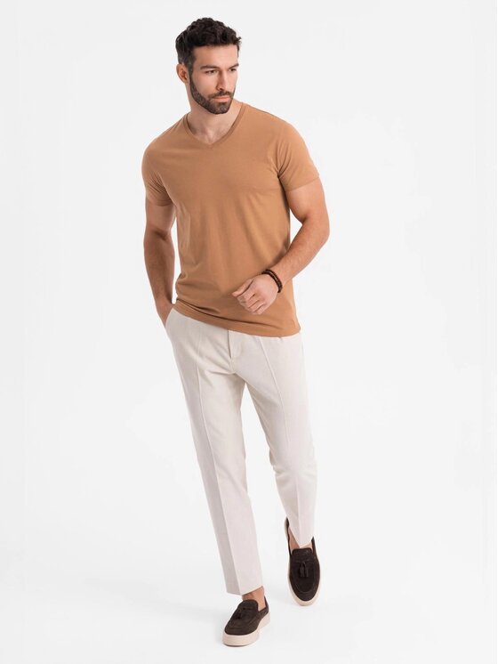 Ombre Ombre T-Shirt OM-TSBS-0237 Brązowy Regular Fit