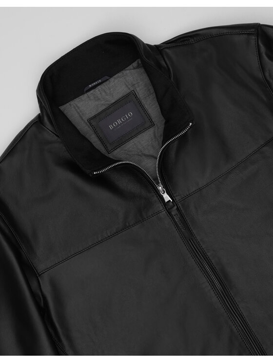 Borgio Borgio Kurtka skórzana salandra_c Czarny Slim Fit