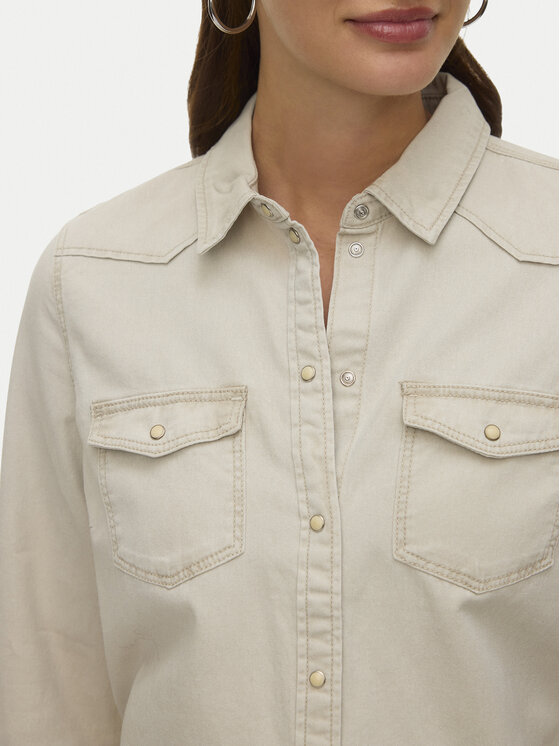 Vero Moda Vero Moda Koszula jeansowa Maria 10277523 Beżowy Slim Fit