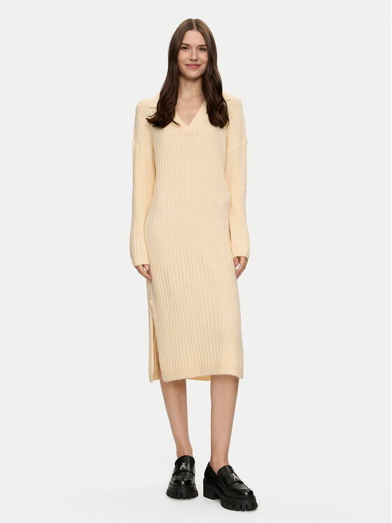 Brave Soul Úpletové šaty LKD-248ZULLATTA Écru Oversize