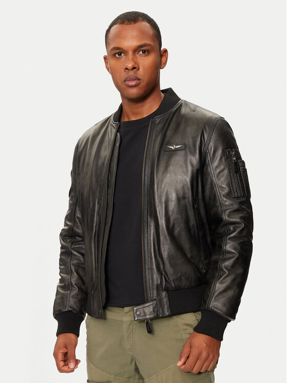 Aeronautica Militare Aeronautica Militare Bőrkabát 242PN956PL247 Fekete Regular Fit