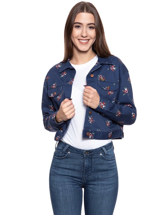 Wrangler Wrangler Kurtka damska RETRO CROP Niebieski Regular Fit
