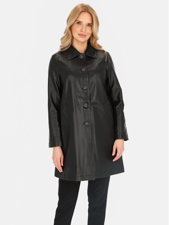 Perso Perso Płaszcz przejściowy BLE252369F Czarny Regular Fit