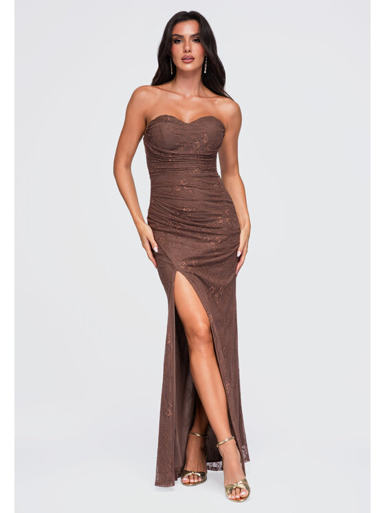 Ombre Ombre Sukienka wieczorowa LA-OM-DLR464 Brązowy Slim Fit