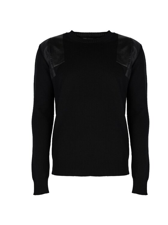 Les Hommes Les Hommes Πουλόβερ LJK104-652B | Round Neck Sweater with Shoulder Detail Μαύρο Regular Fit