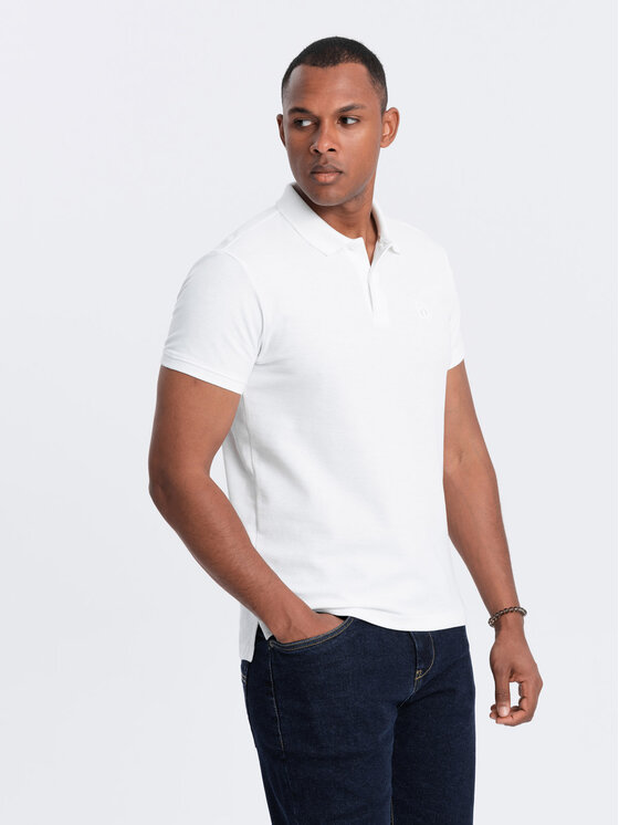 Ombre Ombre Polo OM-POBS-0100 Biały Regular Fit