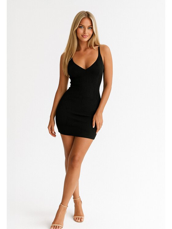 Nudyess Nudyess Úpletové šaty Lancerta Mini z prążka Čierna Fitted Fit
