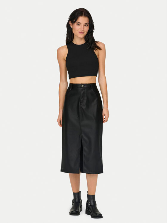 ONLY ONLY Fustă din imitație de piele Kiri 15324778 Negru Regular Fit