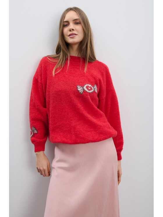 Fobya Fobya Sweter F2107 Czerwony Basic Fit
