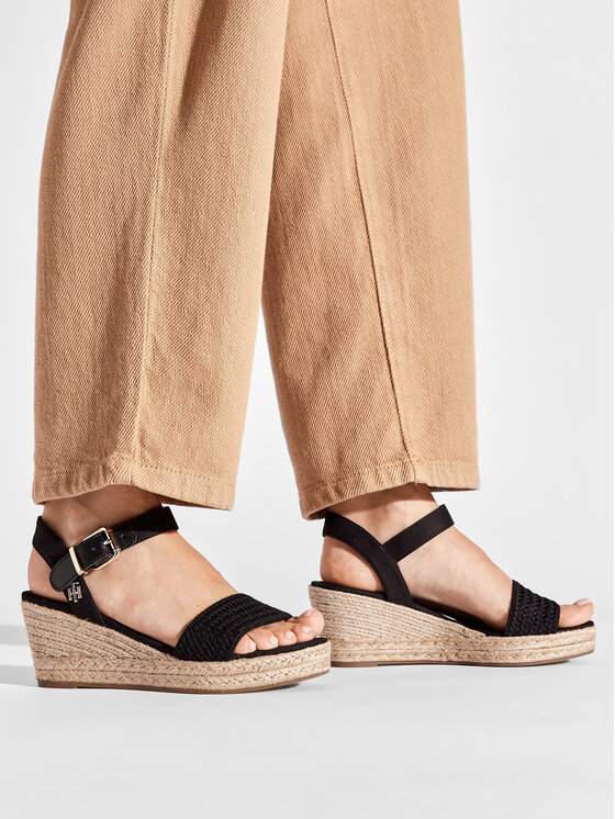 Tommy Hilfiger Tommy Hilfiger Espadrilles Th Textured Low Wedge Sandal FW0FW06555 Melns