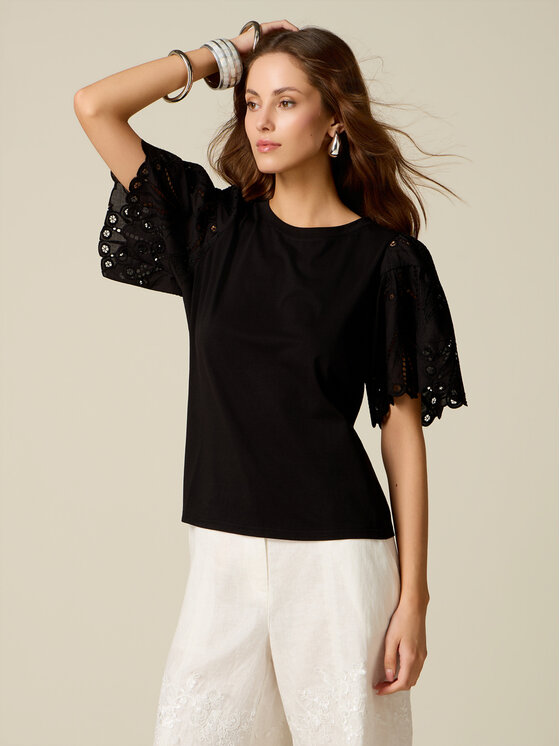 Oltre Oltre T-Shirt G086J004542N0Z3 Czarny Regular Fit
