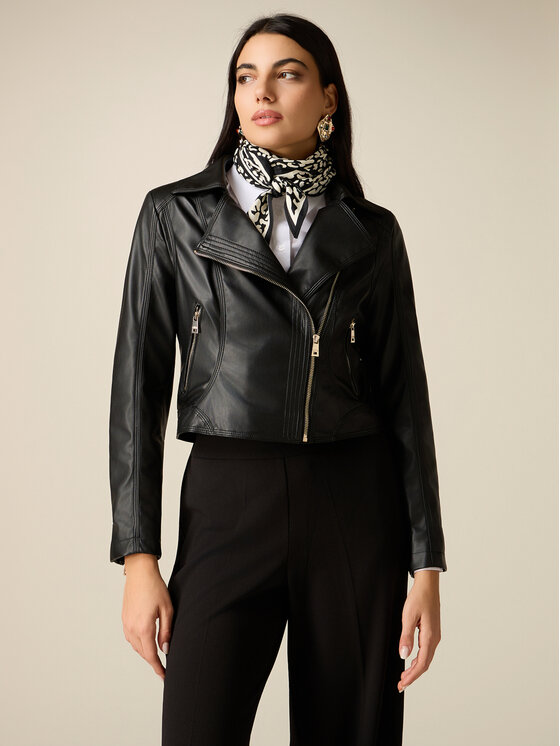 Oltre Oltre Kurtka z imitacji skóry R371R002351N033 Czarny Boxy Fit