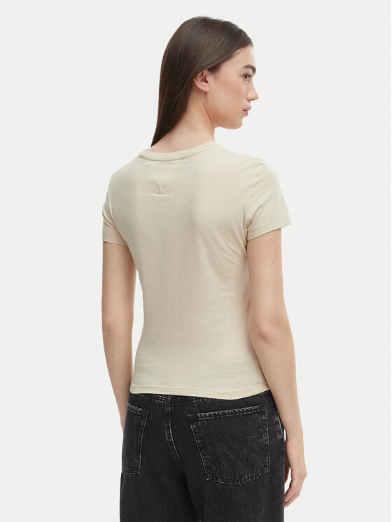 Tommy Jeans Tommy Jeans T-Shirt DW0DW18398 Beżowy jasny Slim Fit