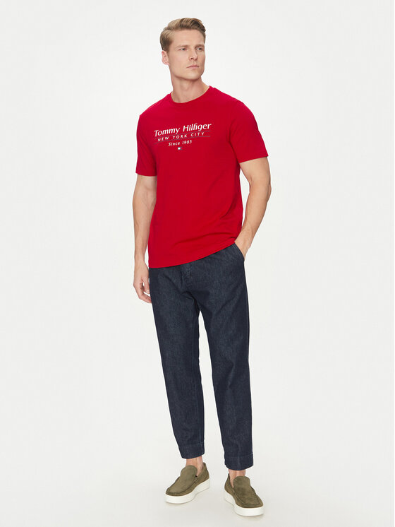 Tommy Hilfiger Tommy Hilfiger T-Shirt Center Stack MW0MW38621 Červená Regular Fit