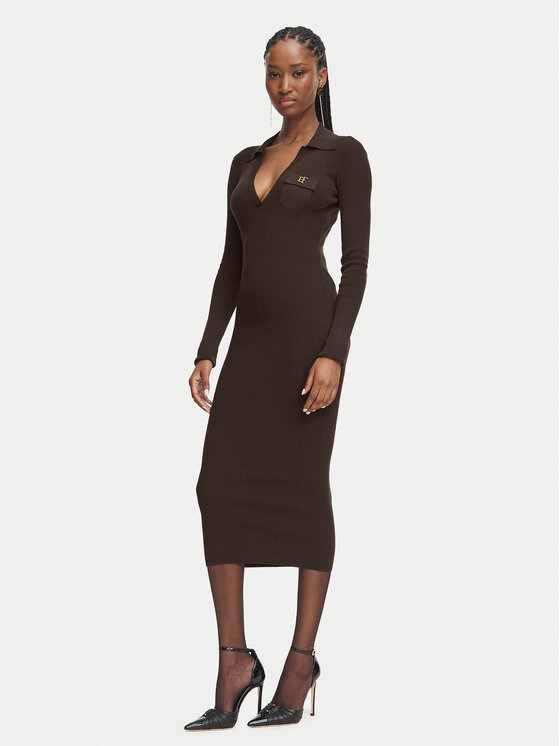 Elisabetta Franchi Плетена рокля AM-08B-66E2-V380 Тъмнокафяв Slim Fit