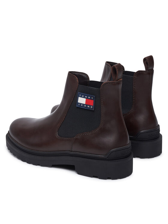 Tommy Jeans Tommy Jeans Kotníková obuv s elastickým prvkem Tjm Leather Chelsea Boot EM0EM01448 Hnědá