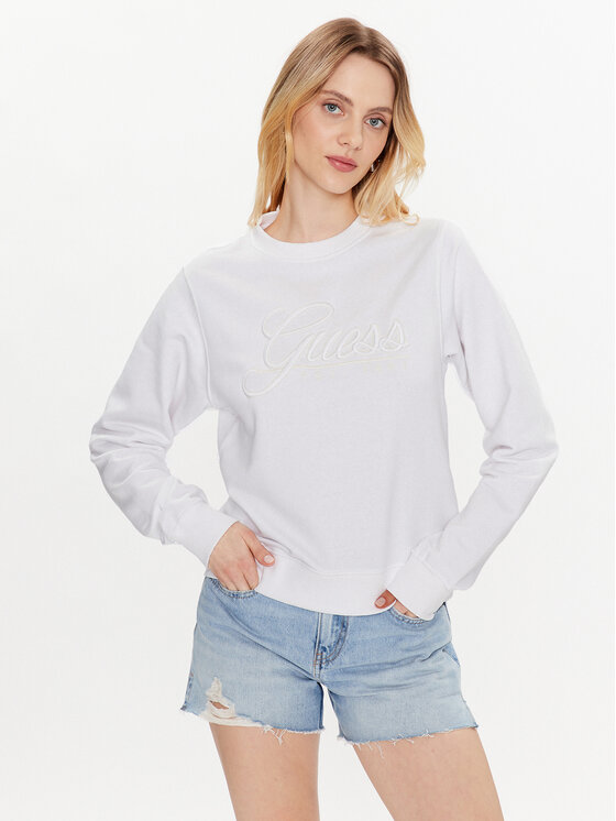 Guess Guess Μπλούζα Logo Script W3GQ12 KBK32 Λευκό Regular Fit