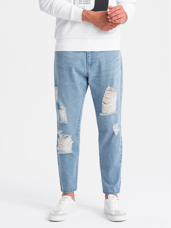 Ombre Ombre Jeansy OM-PADP-0175 Niebieski Tapered Fit