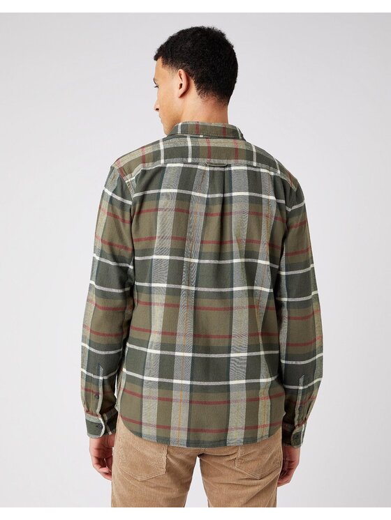 Wrangler Wrangler Koszula LS 2PKT FLAP SHIRT Zielony Regular Fit