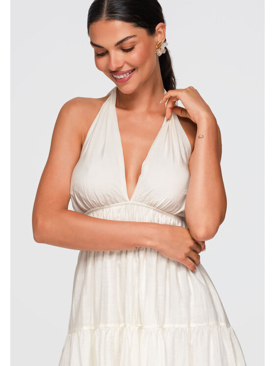 Ombre Ombre Večerní šaty OW-DLR-E0001 Krémová Regular Fit