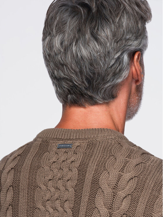 Ombre Ombre Sweter OM-SWSW-0191 Brązowy Regular Fit