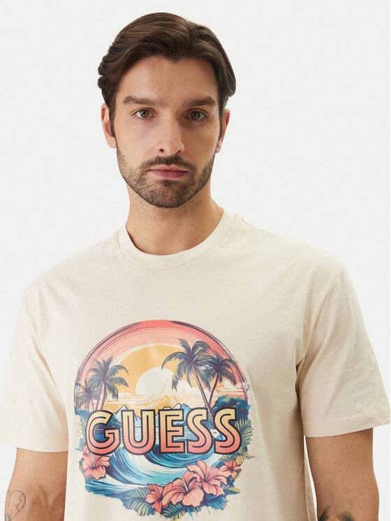 Guess Guess T-Shirt F6GI08 K8FQ4 Beżowy Reglan Fit