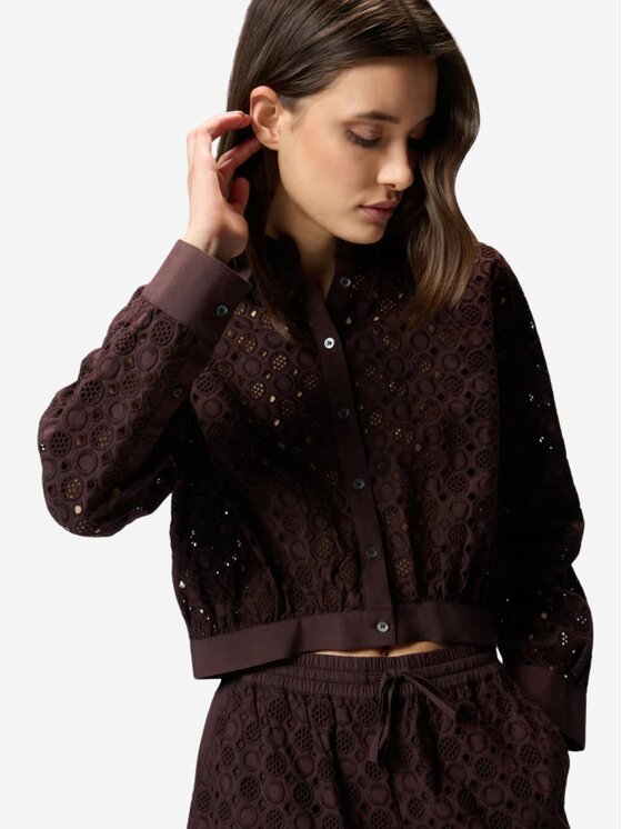 PINKO PINKO Πουκάμισο CHARITA CAMICIA POPELINE RICAM Καφέ Regular Fit