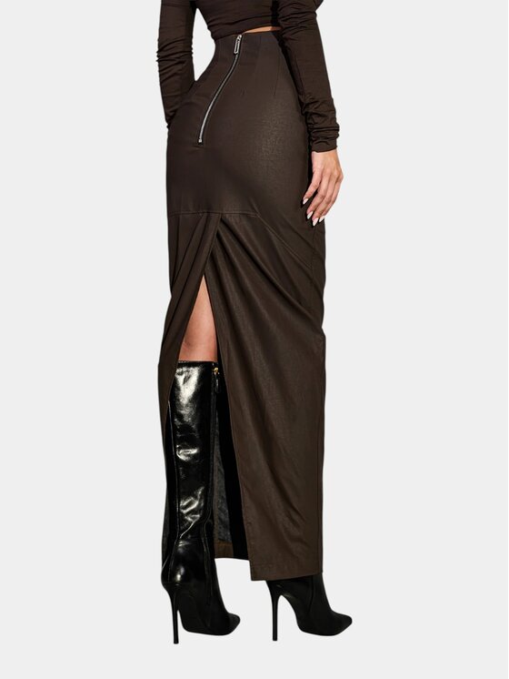 MADE BY SOCIETY MADE BY SOCIETY Spódnica maxi TWIST Skirt - F27660 Brązowy Basic Fit